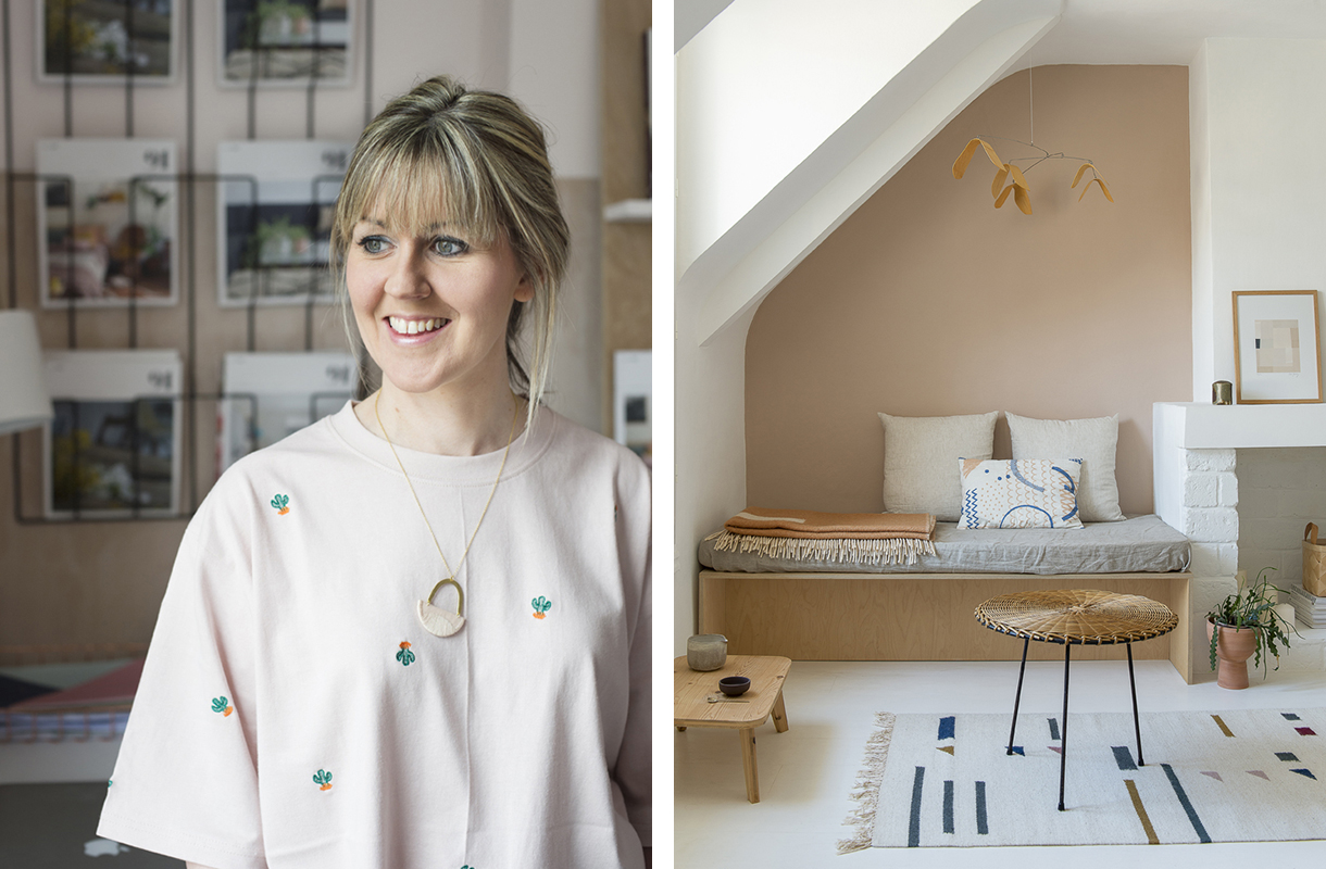 Portrait of Caroline Rowland and interior photo of Heju Studio in Paris