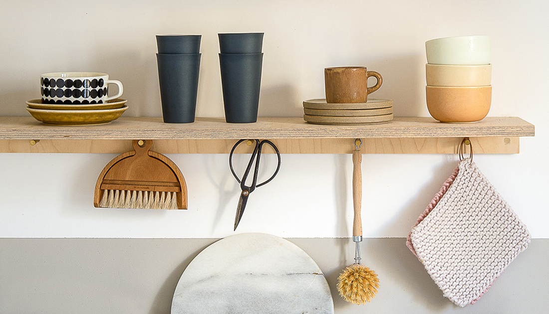 Kitchen shelves with pretty ceramic pots